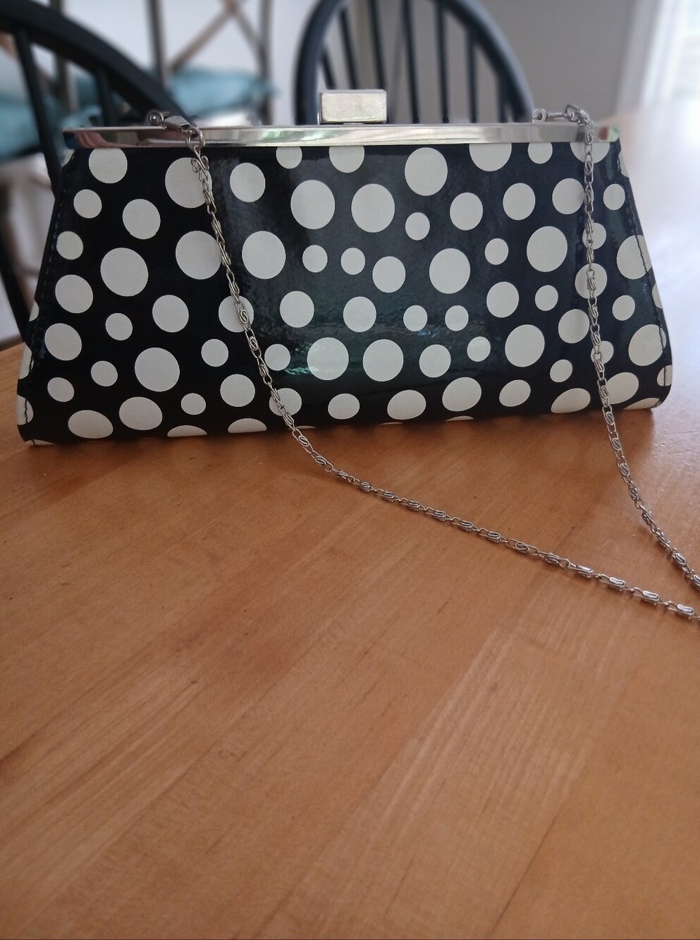 Neiman Marcus Patent Polka Dot Clutch - Picture 2 of 8